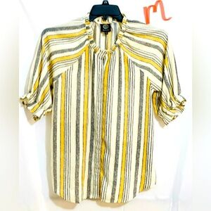 LADIES YELLOW, WHITE & GREY STRIPED TOP